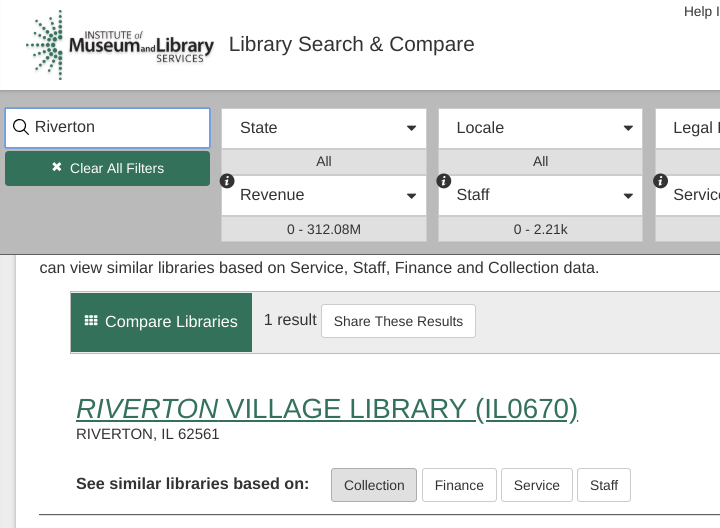 screenshot of IMLS search page