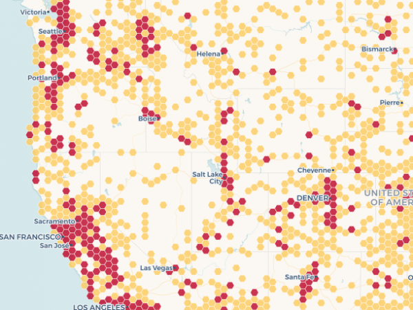 portion of map illustration relative density of library branches in the western United States